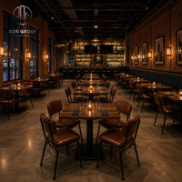 Mobilier commercial pour restaurant Ron Group : Banquette en cuir à dossier haut, table carrée en bois massif, chaise rembourrée, ensemble personnalisé