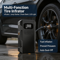 2-in-1 Multifunctional Power Bank Jump Starter 8000mAh Tire Inflator LED Light for Car SUV Motorcycle