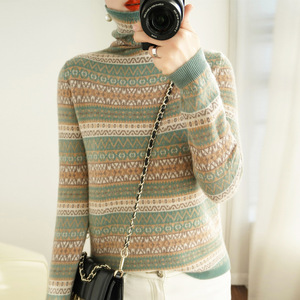 Bán Sỉ Áo Len Cổ Cao Cho Nữ Mùa Đông Thời Trang Áo Len Cổ Lọ Dệt Kim Kẻ Ca Rô Móc Chéo Cho Nữ 2022 - Product Image 6