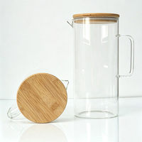 Carafe en verre transparent à poignée en D avec couvercle en bambou pour infusion à froid, eau et jus – Personnalisation du logo pour la maison, vente en gros