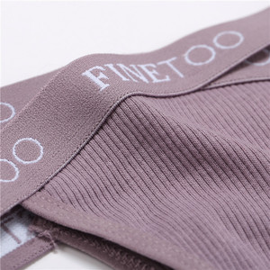Tanga de algodón acanalado de corte alto con cintura cruzada y letras para mujer D005 - Product Image 4