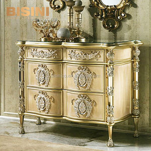 Aparador de Buffet con seis cajones, Alacena con acabado y <span class=keywords><strong>columna</strong></span> de madera antigua estilo Imperial italiano de lujo, con seis cajones - Product Image 1