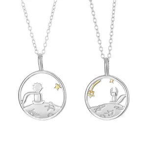 Cute Fox and Prince Stainless Steel Pendant Chain Choker Necklace For Couples Girlfriend Fashion Valentine's Day Gift