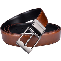 Sabuk Kulit Asli Reversibel Coklat dan Hitam 3.2CM Desain Baru untuk Pria dengan Gesper Putar