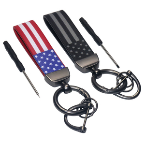 Bán Buôn Tùy Chỉnh Chính Hãng Giả Bện Da Vòng Lặp Tua Vòng Tay Dây Buộc D-Ring Túi Quyến Rũ Mặt Dây Chuyền Mỹ Cờ Xe Keychain - Product Image 2