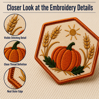 Écusson brodé 3D personnalisé, motif Fête de la Moisson (Citrouille et Blé), pour veste de ferme, sac et décoration saisonnière