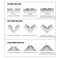 Profilé LED en alliage d'aluminium anodisé pour moulure de plafond encastrée, corniche décorative sans cadre pour éclairage mural et de plafond