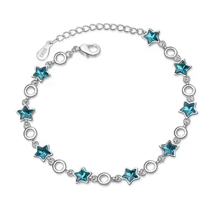Großhandel koreanischen Stil einfache blaue Pentagramm künstlichen Kristall niedlichen Stern Schmuck Armband Palladium Plated Frauen Schmuck