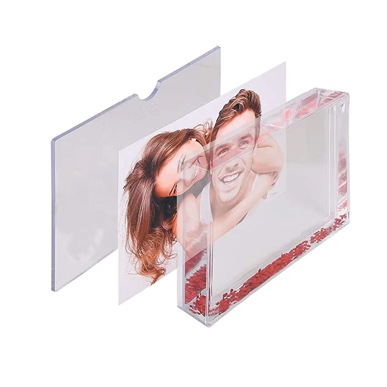Red Heart Picture Frame Cute Liquid Acrylic Photo FramesためFamily Friends Couples Gifts Mountのための4 × 6インチ (10 × 15センチメートル) Picture