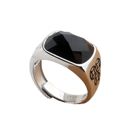 Meilleure vente à la mode minimaliste Cool Style couple euro-américain anneaux en acier inoxydable lisse pierre noire anneau haut à la mode