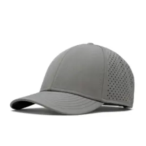 Logo performans baba şapka spor beyzbol şapkası, kauçuk Oem özel yüksek kalite 6 Panel lazer kesim delik delikli şapka, su geçirmez
