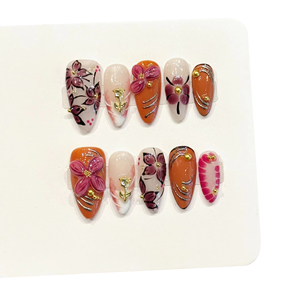 [<span class=keywords><strong>Orange</strong></span> Rose Étoiles] <span class=keywords><strong>Manucure</strong></span> française blanche, style tempérament, avec ornements de bijoux dorés et effet armure vieilli, <span class=keywords><strong>couleur</strong></span> contrastante - Product Image 2