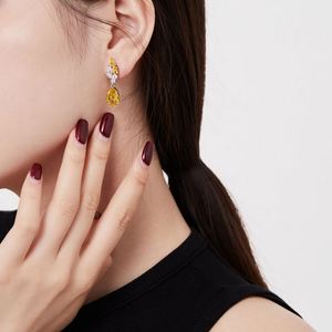 Dylam Luxurious Design S925 <b>Silver</b> Dichroic Plating Marquise Leaf Shape Clear Yellow 3ct 8A Cubic Zirconia Dangle <b>Stud</b> Earrings - Product Image 3