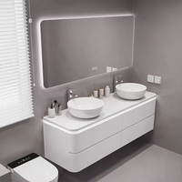 Meuble-lavabo mural moderne pour salle de bain d'hôpital et d'hôtel, ensemble de rangement pour toilettes, meuble flottant pour maquillage, double vasque, gain de place