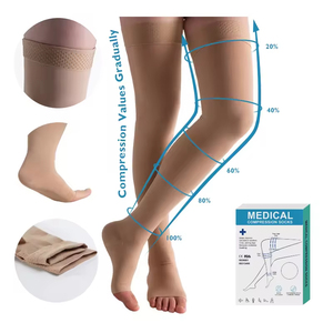 Fábrica 20-30 mmHg Graduado Mujeres Nylon <span class=keywords><strong>Muslo</strong></span> Alto Punta abierta <span class=keywords><strong>Medias</strong></span> de compresión Calcetines <span class=keywords><strong>para</strong></span> venas varicosas - Product Image 1