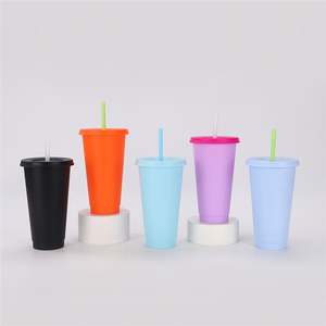 Reusable Plastic <b>Cups</b> <b>Straws</b> Lids16Oz Cold Iced Coffee <b>Drinking</b> <b>Cup</b> <b>Straw</b> Tumblers Travel Party Glitter Leak-Proof Applicable - Product Image 3