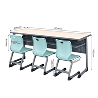 Chaises d'école en métal ergonomiques et écologiques à 3 places et ensemble de bureaux pour étudiants pour le lycée et l'université
