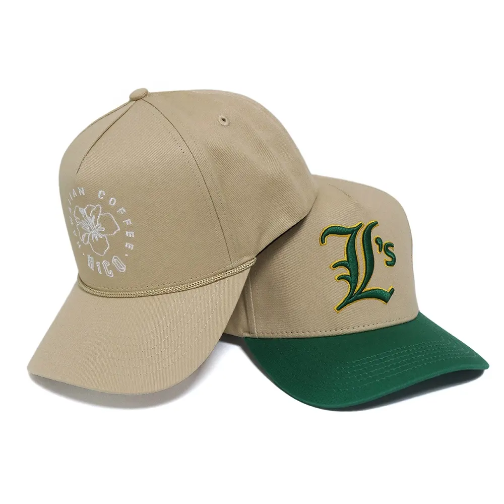 2 color Cap with Rope Tan Green Custom Embroidered Flower Baseball Hats For Men and Women Dad High Quality Caps