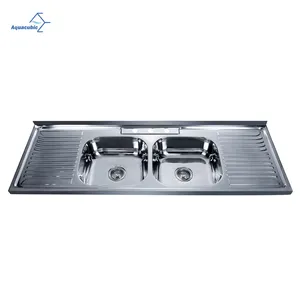 Aquacubic cheap 6" Double Bowl And Drainer Kitchen 201 Stainless Steel Sink