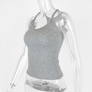 Débardeur Côtelé Blanc Noir pour Femme 95% Coton 5% Spandex Camisole à Impression Personnalisée Hauts sans Manches XS-XL - Product Image 4