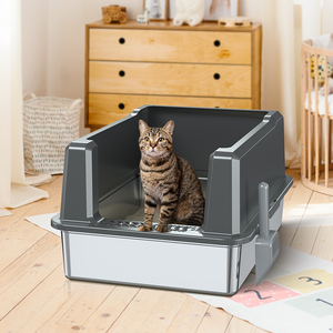 Bac à litière pour chat en acier inoxydable 304 avec conception inodore, anti-fuite d'urine, côtés hauts, facile à nettoyer, espace intérieur de 100L/65L - Product Image 1