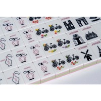 160pcs Set Mahjong Akrilik Lapis Warna Pink Hijau dengan Motif Landmark Paris Macaron untuk Permainan Pesta Anak Perempuan di Rumah