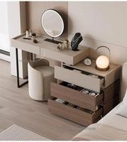 Table de salle de bain et de maquillage moderne en bois de cire blanc massif avec miroir sur pied, rangement multifonctionnel et design durable
