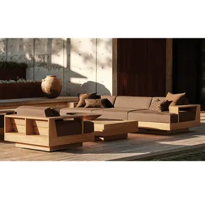 Hot Selling Outdoor High Quality Top Teak Sofa Villa Private Customization Swivel 3 Seats Sofa Sets Garden Sofa Sets