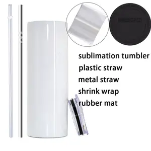USA Warehouse 2 Days Delivery 20OZ Sublimation Blanks Stainless Steel Skinny Sublimation Straight Tumblers With Straw