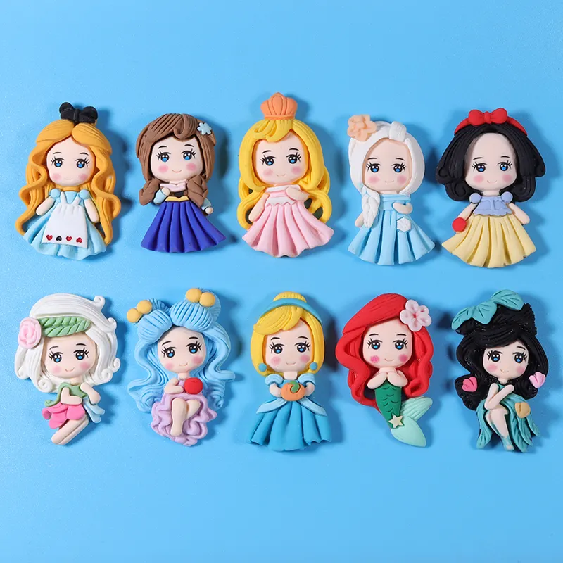 Kawaii Simulation Polymer Clay Doll Flat Back Princess figures for hair bow Phone Decoration Scrapbooking