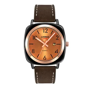 AMBER TIME Luxury Alloy Quartz Wrist Watch Relogio Masculino Leather Band Analog Men Business Watches Casual