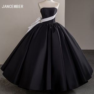Vestidos de Noche Góticos Negros con Costuras Blancas, Vestidos de Tul sin Tirantes con Cordones, Vestidos de Novia de Gala Sfy04 - Product Image 1