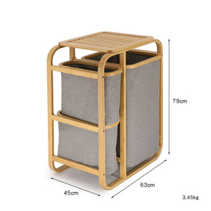 Bamboo <b>Laundry</b> Basket 45x63x79cm Three Layer <b>Storage</b> With Canvas Liners For Bathroom Closet <b>Organization</b> - Product Image 1