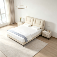 Lit moderne en cuir rembourré avec rangement, taille King/Queen, confortable, structure en bois assemblée en fer pour chambre à coucher