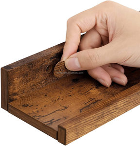 رف جداري معلَّق MDF ريفي البني عرض تخزين الحائط رف رف خشبي - Product Image 4