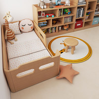 Cama Montessori baja para niños, de madera de haya, multifuncional, con barandilla, tipo plataforma, para niños y niñas, para el hogar.