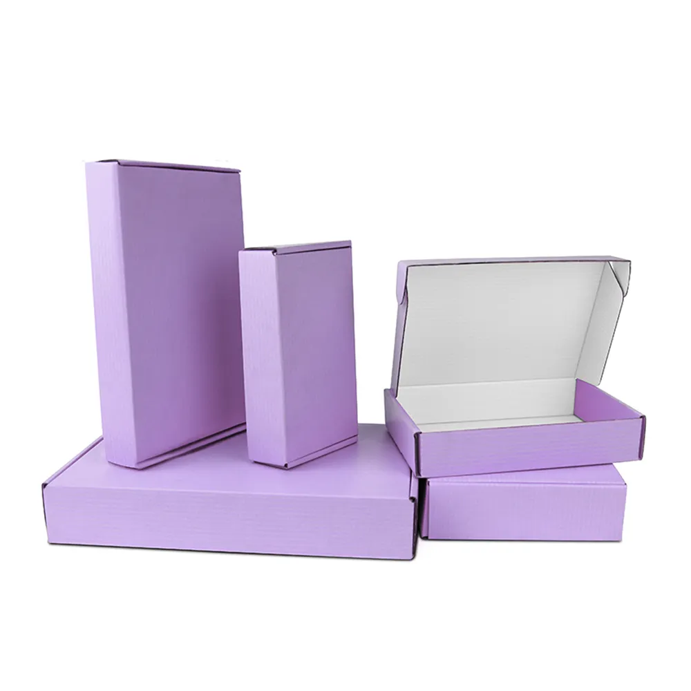 Buzón de correo personalizado orden de envío al aire libre púrpura y cajas de oro 30x30 bolsa postal troquelado corrugado gota de papel caja de correo