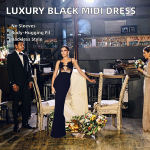 Noir Empire dos nu col en v Midi sans manches impression numérique pour Sexy luxe élégant soirée moulante robes femmes - Product Image 2