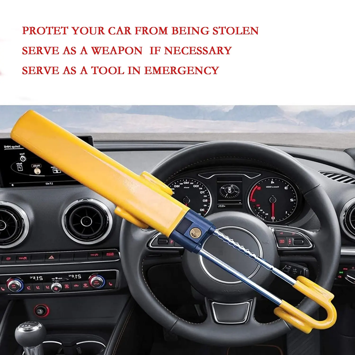 Factory Wholesale Car Steering Wheel Lock Double Hook Twin Bar Steering Wheel Lock