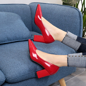 Nouvelles chaussures de travail basses pour femmes en cuir lisse, talon épais, couleur unie, bouche peu profonde, en PU, à enfiler, talons hauts 8 cm, bout pointu - Product Image 4