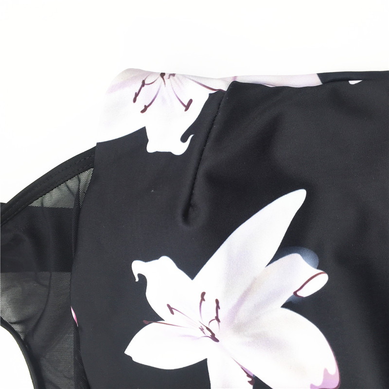 2021 Sexy Kapok printed backless mesh black swimsuit hot sale swimsuit