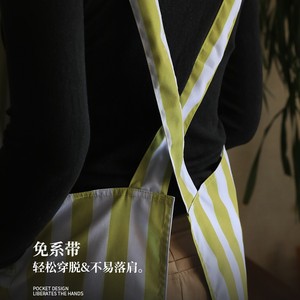 Bib Apron Striped Green White Water Repellent Breathable Kitchen Use Women Adults Daily Wear - Product Image 4