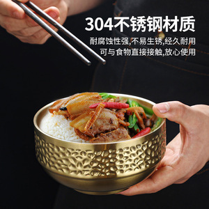 Korean Style Stainless Steel Double Layer Bowl Gold Color Cold Noodle Rice Soup Bowl Home Use - Product Image 5