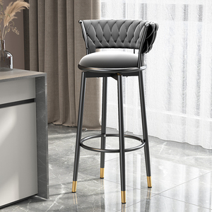 Chaise de bar Z pivotante en métal et velours, style nordique, haute, dorée, moderne, de luxe, pour cuisine, bar à domicile, salle à manger, écologique - Product Image 6