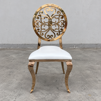 Chaise en acier inoxydable doré avec dossier rond et pieds courbés pour mariage, banquet, hôtel (vente en gros)