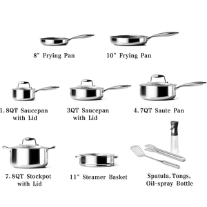 Ensemble de casseroles en acier inoxydable triple couche, sans revêtement, pour cuisson sûre, avec poignées en acier inoxydable, compatible gaz et induction - Product Image 2