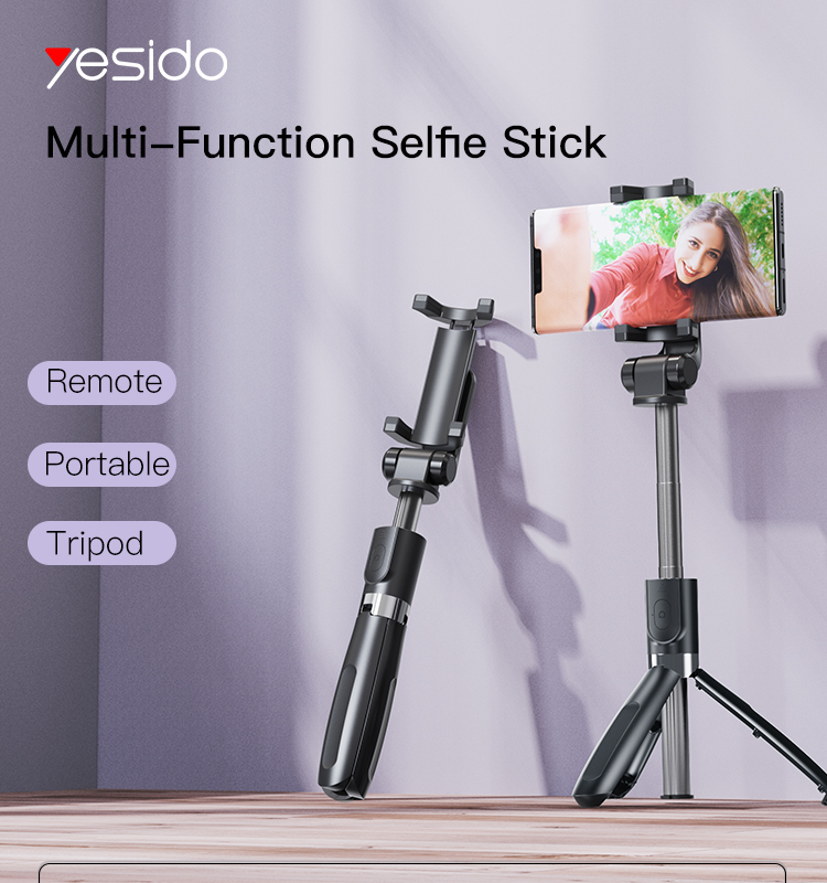 Yesido SF11 Flexible 5 part telescopic triple selfie stick phone holder