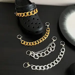 Takunya ayakkabı aksesuarları süper serin punk diablo dikiş ayrılabilir toka söğüt tırnak inci metal ayakkabı zinciri charm dekorasyon