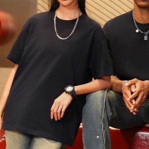 Gray Oversized O-Neck T-Shirt Heavyweight Knitted Cotton Blend <b>Blank</b> Streetwear Casual Mens Tee - Product Image 1