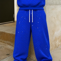 Ensemble de survêtement deux pièces personnalisé de haute qualité pour fournisseur, avec sweat à capuche et pantalon de survêtement amples en strass, 600-800 g/m²